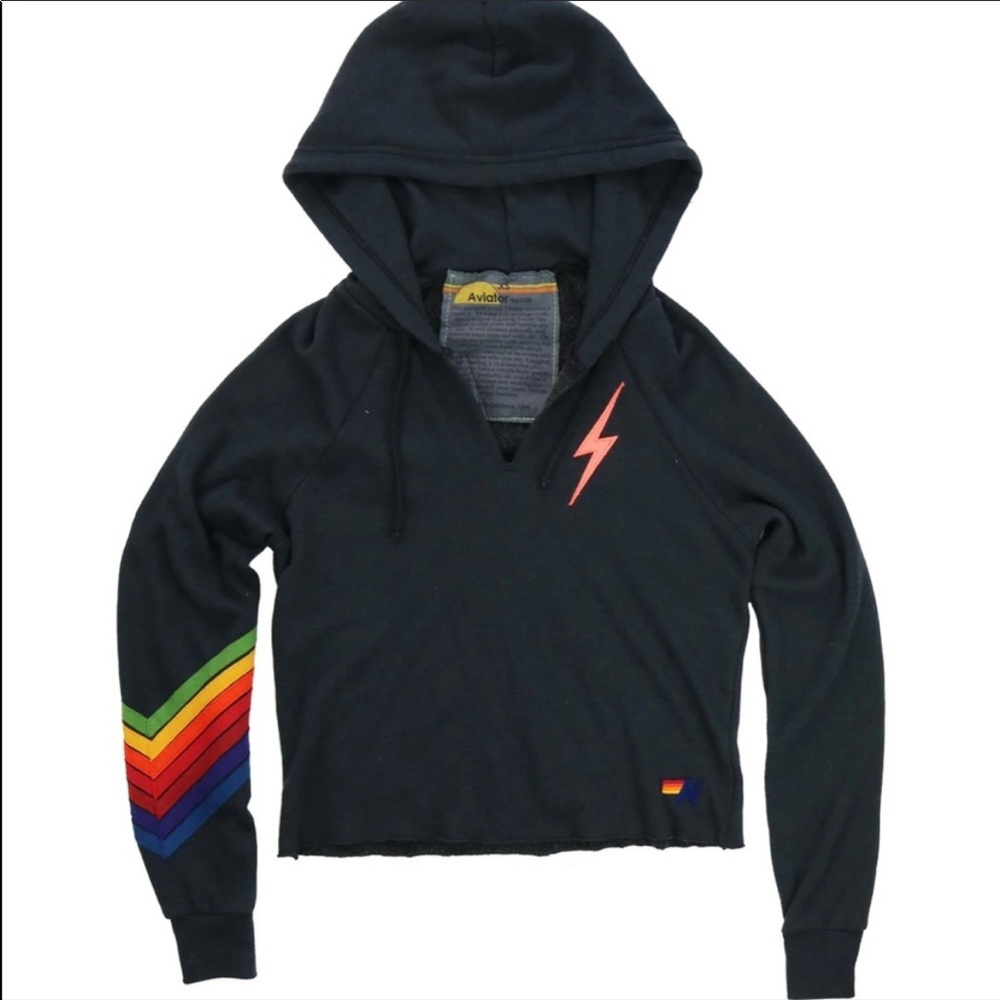AVIATOR NATION BOLT CHEVRON HOODIE CHARCOAL SIZE SMALL